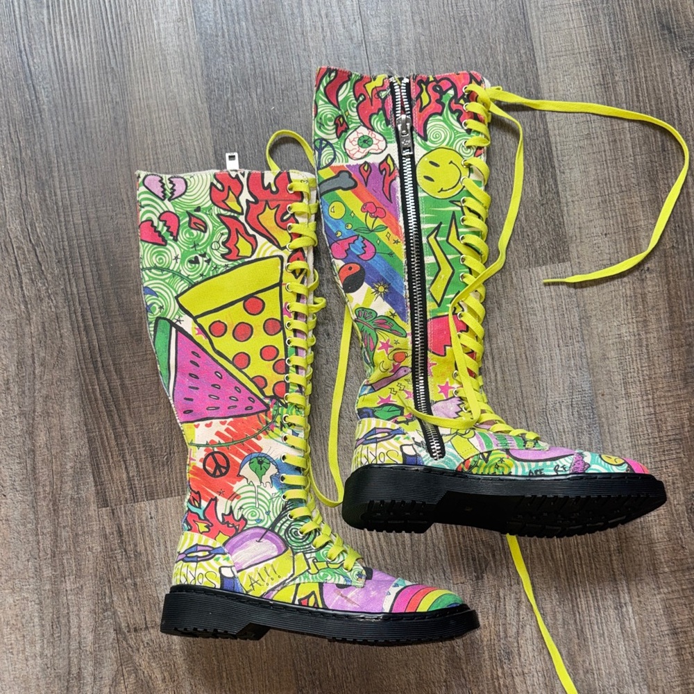 New! Current Mood Multicolor Graphic Combat Boots